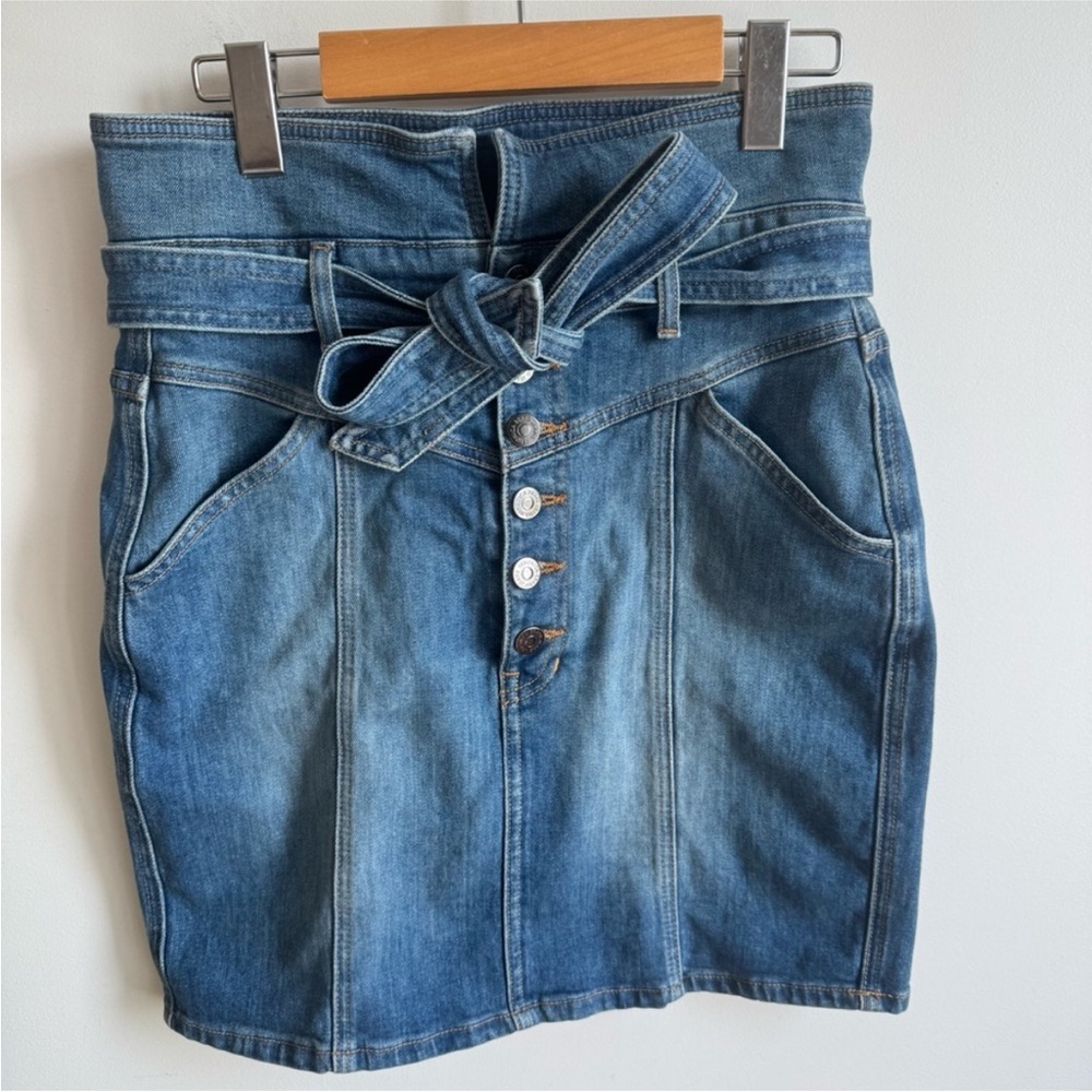 Veronica Beard Aliana Notch Waist Belted Stretch Cotton Skirt 8 Wash Keystone - Picture 5 of 9